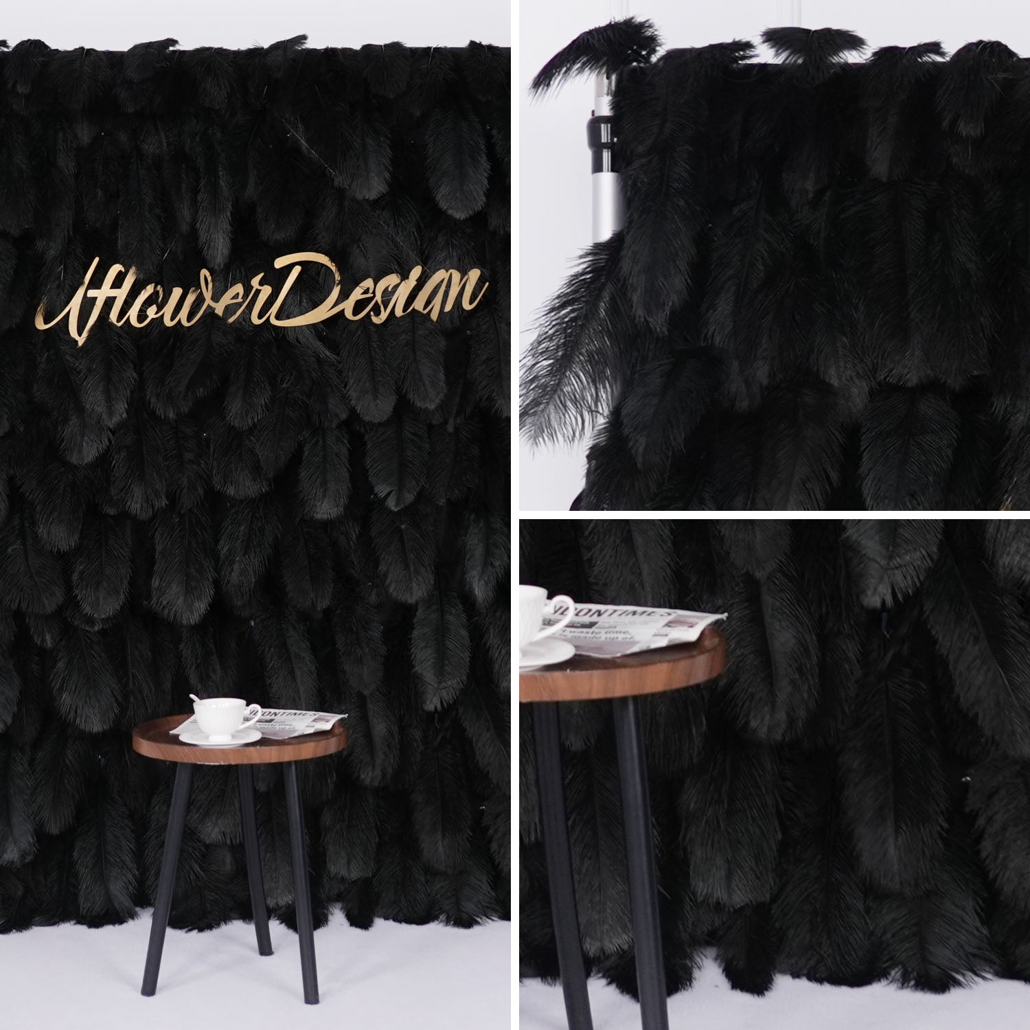 Uflower Artificial Black 5D Flower Wall Wedding Backdrop Deco Birthday Party